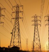 Electric Power Transmission Lines at Sunset